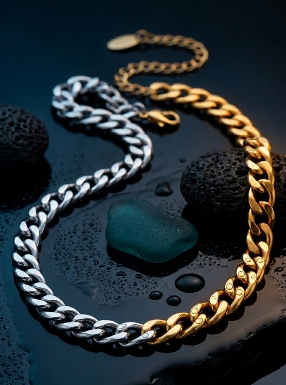 Chunky Cuban Link Choker Necklace Two-Tone 18K Gold Silver Stainless Steel 15"